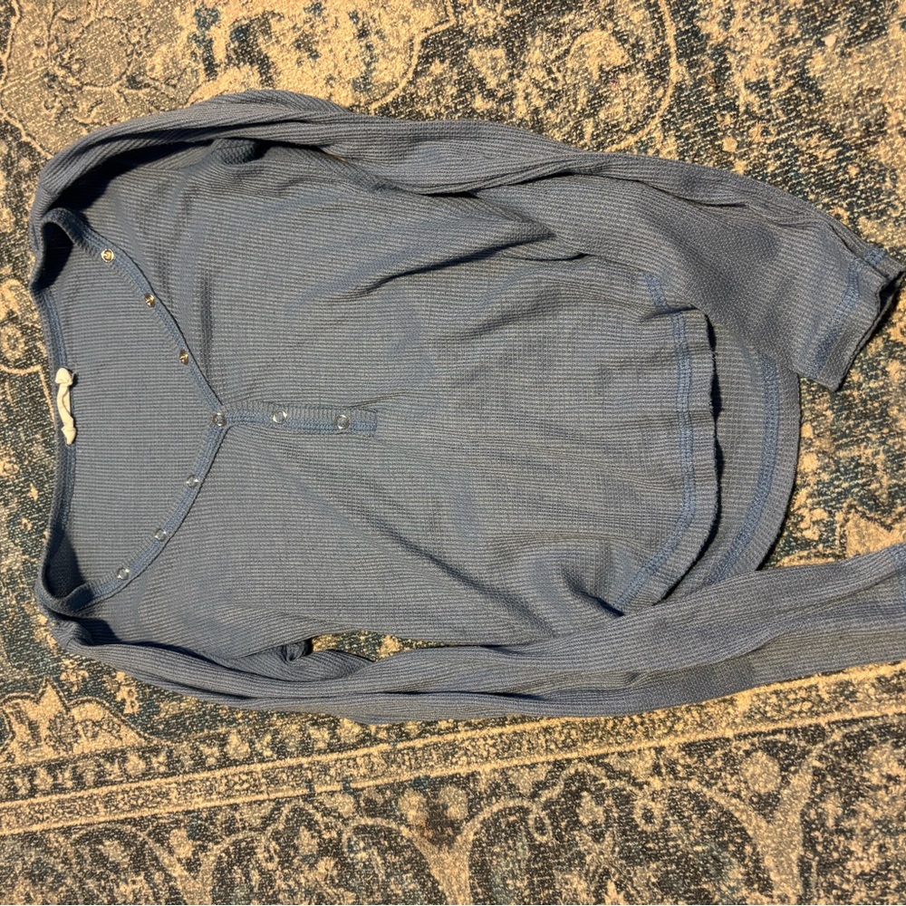 All in Favor Blue Polo Collar Button Down Blouse